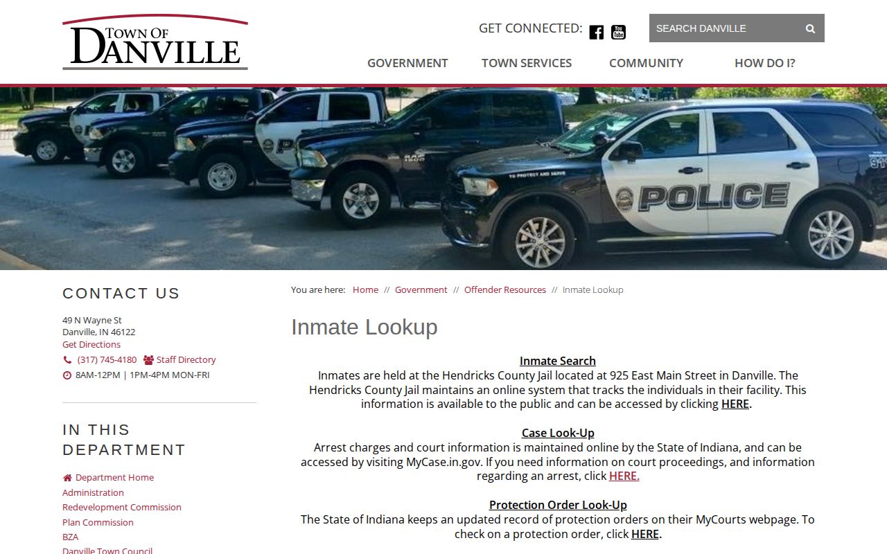 Danville Hendricks County inmate lookup and court record handoff
