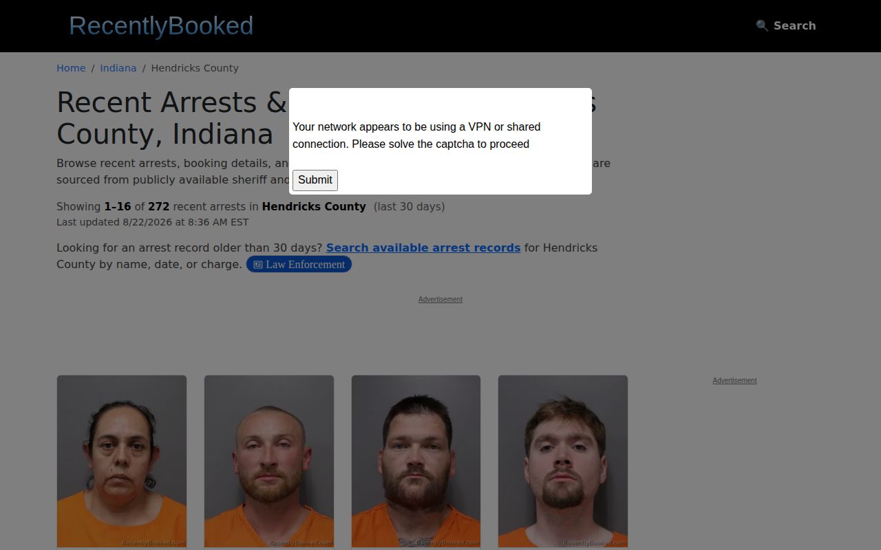 Unofficial Recently Booked Hendricks County mugshot news page