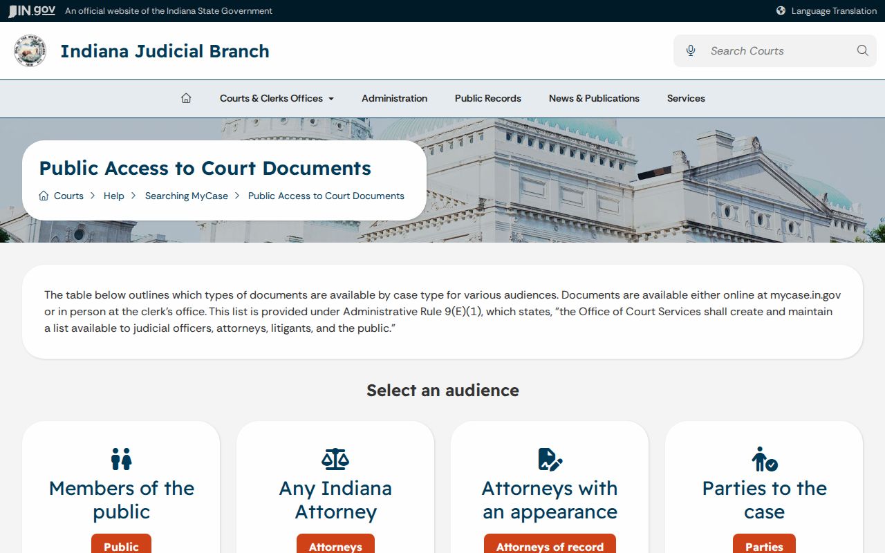 MyCase access limits for Hendricks County warrant records