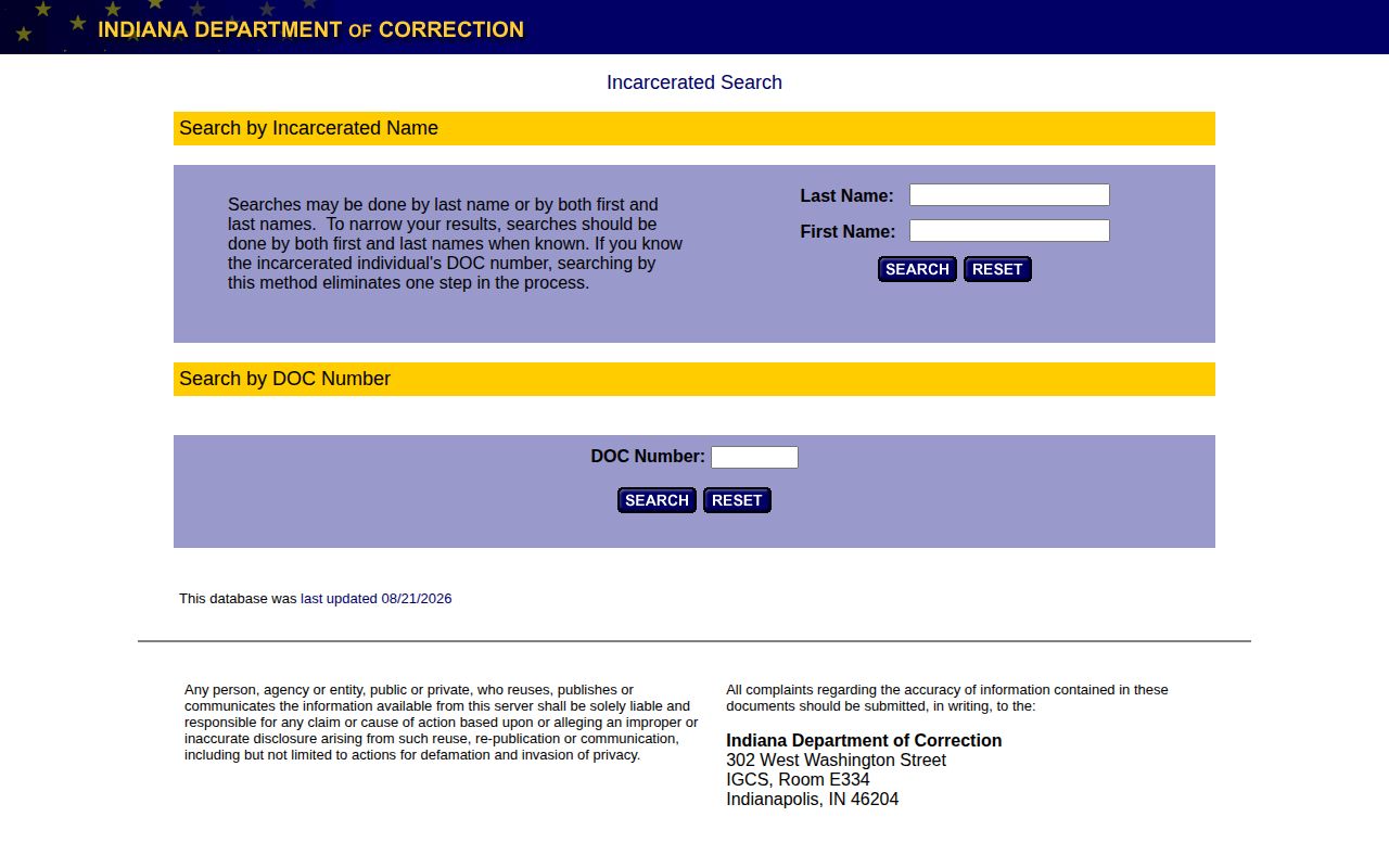 IDOC locator for Hendricks County state offender records