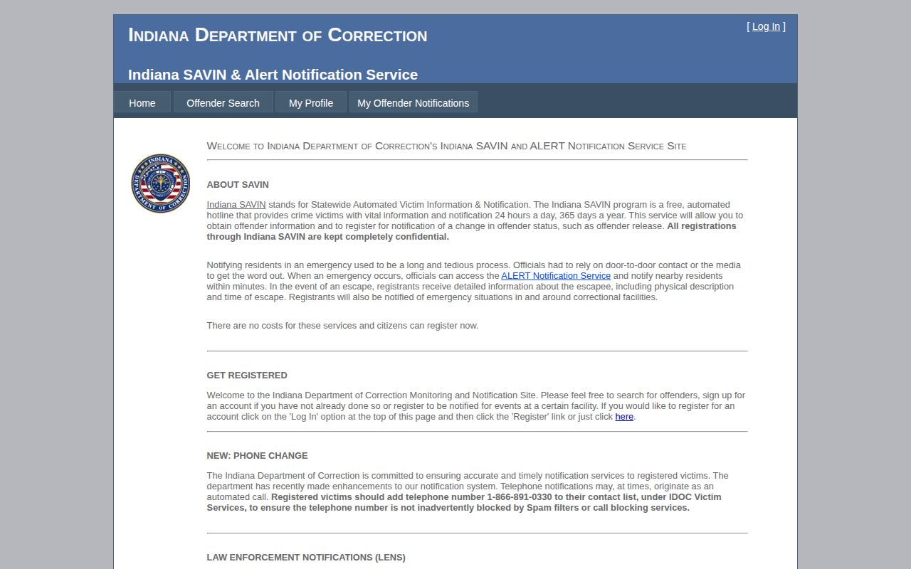 Indiana SAVIN alerts for Hendricks County custody records
